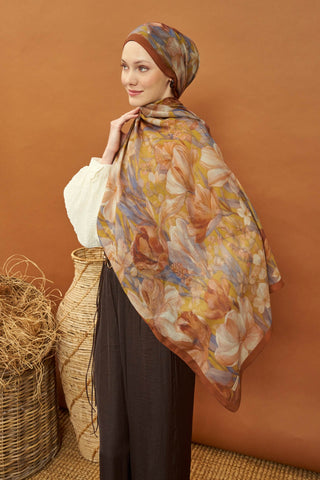 Riva Şal Tencel Wild Flower Hardal Sarısı - Riva Şal - | Silk Home