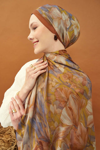 Riva Şal Tencel Wild Flower Hardal Sarısı - Riva Şal - | Silk Home