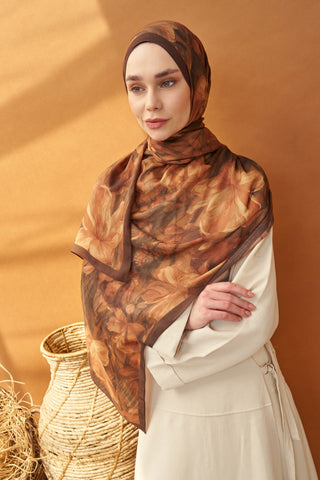 Riva Şal Tencel Wild Flower Kahverengi - Riva Şal - | Silk Home