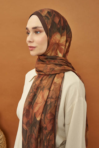 Riva Şal Tencel Wild Flower Kahverengi - Riva Şal - | Silk Home
