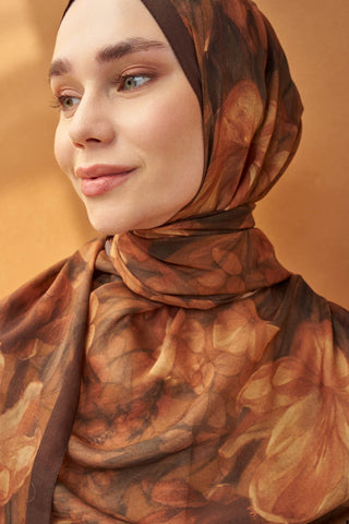 Riva Şal Tencel Wild Flower Kahverengi - Riva Şal - | Silk Home