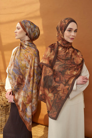 Riva Şal Tencel Wild Flower Kahverengi - Riva Şal - | Silk Home