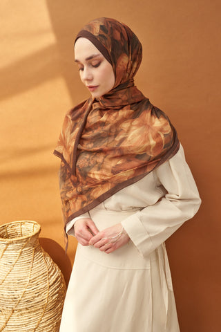 Riva Şal Tencel Wild Flower Kahverengi - Riva Şal - | Silk Home
