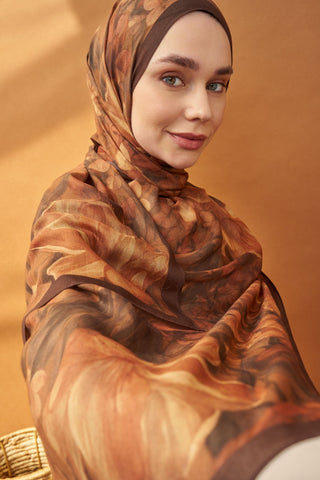 Riva Şal Tencel Wild Flower Kahverengi - Riva Şal - | Silk Home
