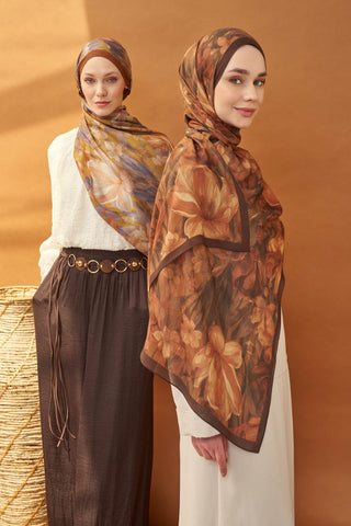 Riva Şal Tencel Wild Flower Kahverengi - Riva Şal - | Silk Home