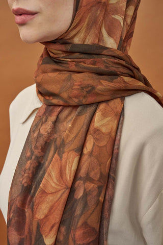 Riva Şal Tencel Wild Flower Kahverengi - Riva Şal - | Silk Home