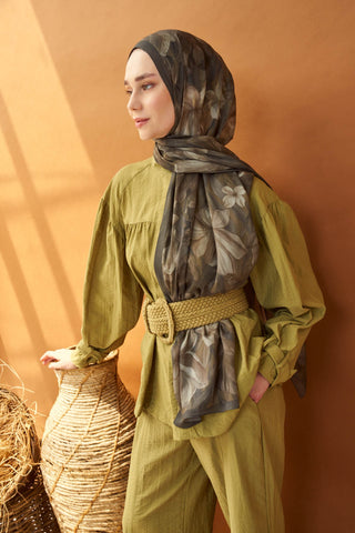 Riva Şal Tencel Wild Flower Koyu Yeşil - Riva Şal - | Silk Home