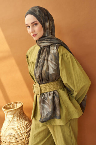 Riva Şal Tencel Wild Flower Koyu Yeşil - Riva Şal - | Silk Home