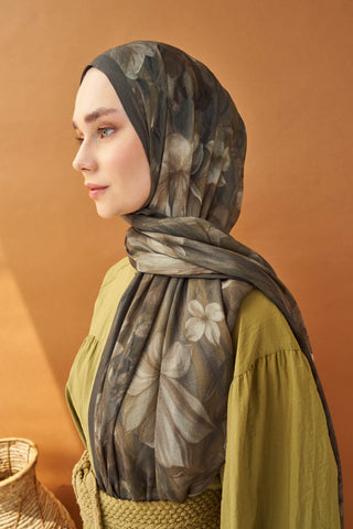 Riva Şal Tencel Wild Flower Koyu Yeşil - Riva Şal - | Silk Home