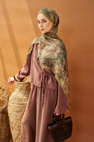 Riva Şal Tencel Wild Flower Küf Yeşili - Riva Şal - | Silk Home