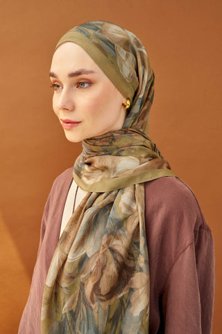 Riva Şal Tencel Wild Flower Küf Yeşili - Riva Şal - | Silk Home