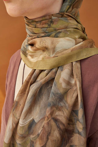 Riva Şal Tencel Wild Flower Küf Yeşili - Riva Şal - | Silk Home