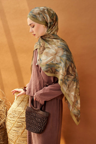 Riva Şal Tencel Wild Flower Küf Yeşili - Riva Şal - | Silk Home