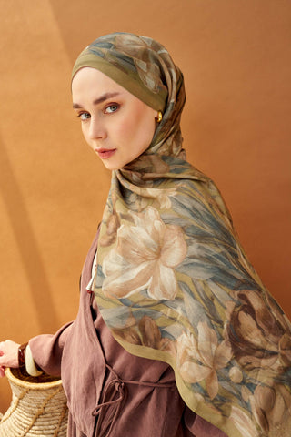 Riva Şal Tencel Wild Flower Küf Yeşili - Riva Şal - | Silk Home