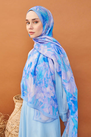 Riva Şal Tencel Wild Flower Mavi - Riva Şal - | Silk Home