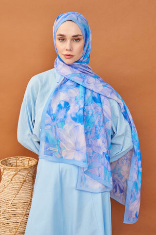Riva Şal Tencel Wild Flower Mavi - Riva Şal - | Silk Home