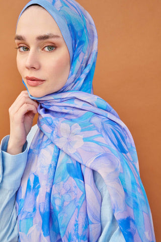 Riva Şal Tencel Wild Flower Mavi - Riva Şal - | Silk Home