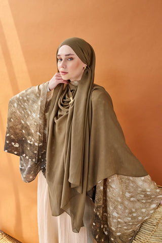 Riva Şal Tencel Yeşil Kahve - Riva Şal - | Silk Home