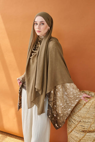 Riva Şal Tencel Yeşil Kahve - Riva Şal - | Silk Home