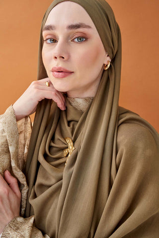 Riva Şal Tencel Yeşil Kahve - Riva Şal - | Silk Home