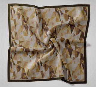Shiny Dokulu Eşarp Füme Karamel Geometrik Desen Su Tutmaz Parlak 90X90