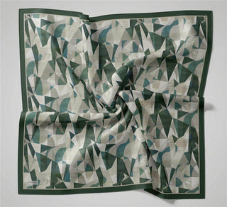 Shiny Dokulu Eşarp Haki Geometrik Desen Su Tutmaz Parlak 90X90