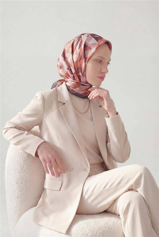 Shiny Dokulu Eşarp Turuncu Geometrik Desen Su Tutmaz Parlak 90X90 - Shinny Eşarp - | Silk Home