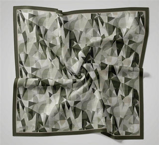 Shiny Dokulu Eşarp Zeytin Yeşili Geometrik Desen Su Tutmaz Parlak 90X90