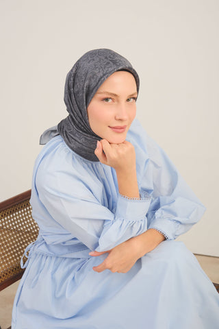 Shiny Eşarp Etnik Desen Koyu Gri - Shinny Eşarp - | Silk Home