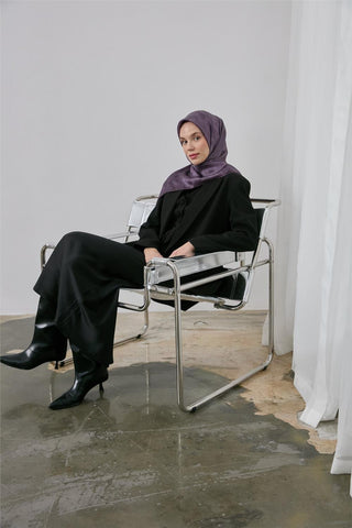 Polyester Karışımlı Shiny Eşarp Eflatun Etnik Desenli Parlak Dokulu 90X90