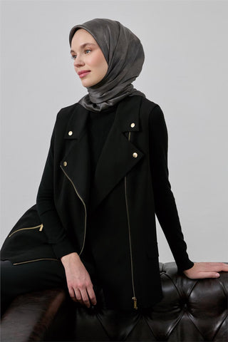 Shiny Textured Scarf, Smoke Grey, Ethnic Gradient, Shiny, Water-Repellent, 90x90 cm