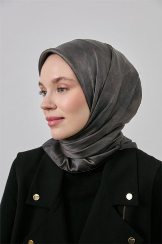 Shiny Textured Scarf, Smoke Grey, Ethnic Gradient, Shiny, Water-Repellent, 90x90 cm