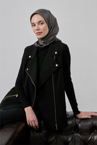 Shiny Textured Scarf, Smoke Grey, Ethnic Gradient, Shiny, Water-Repellent, 90x90 cm