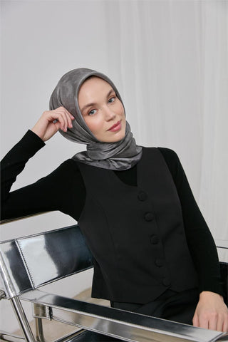 Polyester Karışımlı Shiny Eşarp Gümüş Etnik Desenli Parlak Dokulu 90X90 - Shinny Eşarp - | Silk Home