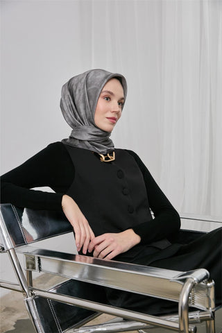 Polyester Karışımlı Shiny Eşarp Gümüş Etnik Desenli Parlak Dokulu 90X90 - Shinny Eşarp - | Silk Home