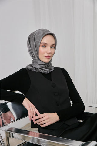 Polyester Karışımlı Shiny Eşarp Gümüş Etnik Desenli Parlak Dokulu 90X90 - Shinny Eşarp - | Silk Home