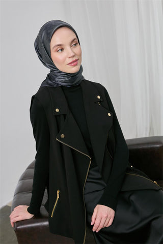 Shiny Dokulu Eşarp Mavi Gri Etnik Desen Su Tutmaz Parlak 90X90 - Shinny Eşarp - | Silk Home