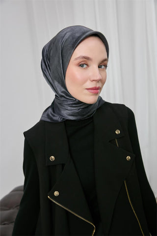 Shiny Dokulu Eşarp Mavi Gri Etnik Desen Su Tutmaz Parlak 90X90 - Shinny Eşarp - | Silk Home