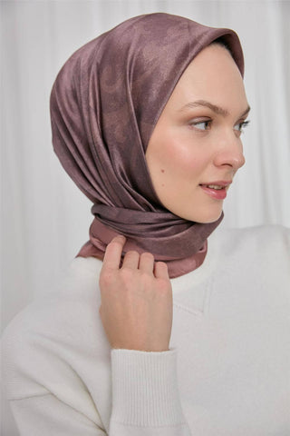 Polyester Karışımlı Shiny Eşarp Soğan Kabuğu Etnik Desenli Parlak Dokulu 90X90