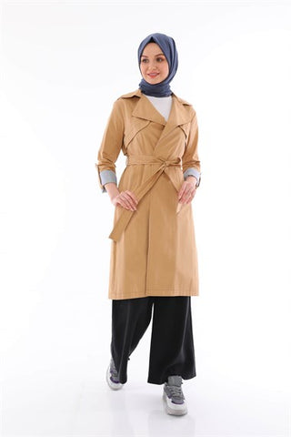 Silk Home Çizgi Trençkot Camel T10006-01