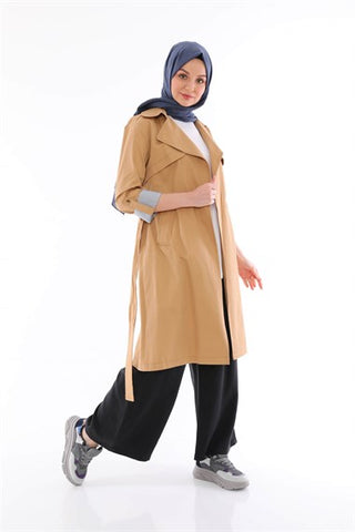 Silk Home Çizgi Trençkot Camel T10006-01