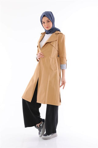 Silk Home Çizgi Trençkot Camel T10006-01