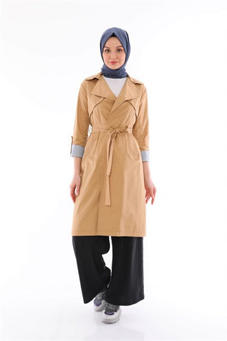 Silk Home Çizgi Trençkot Camel T10006-01