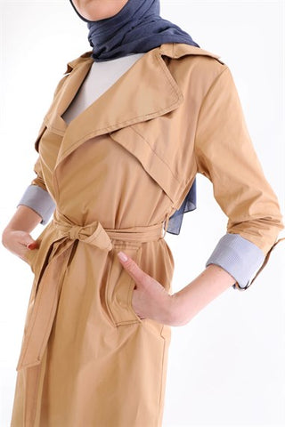 Silk Home Çizgi Trençkot Camel T10006-01