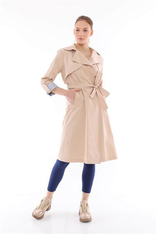Silk Home Striped Trench Coat Cream T10007-01
