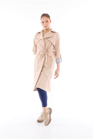 Silk Home Striped Trench Coat Cream T10007-01