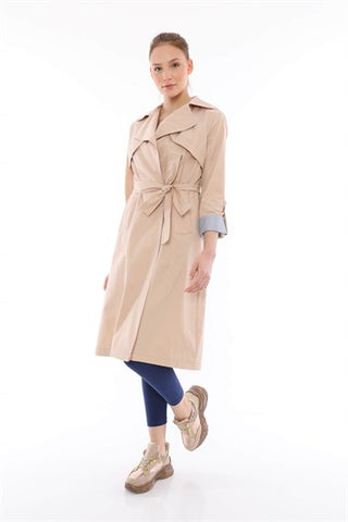 Silk Home Striped Trench Coat Cream T10007-01