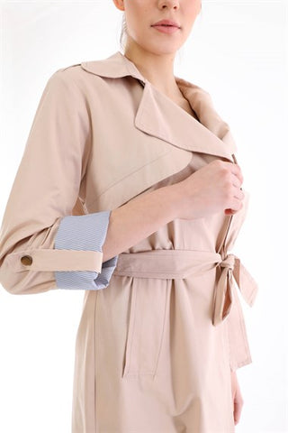 Silk Home Striped Trench Coat Cream T10007-01