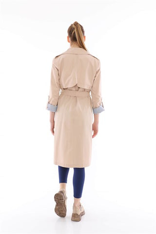 Silk Home Striped Trench Coat Cream T10007-01