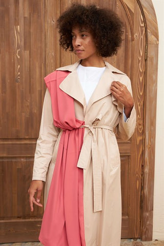 Silk Home Striped Trench Coat Cream T10007-01